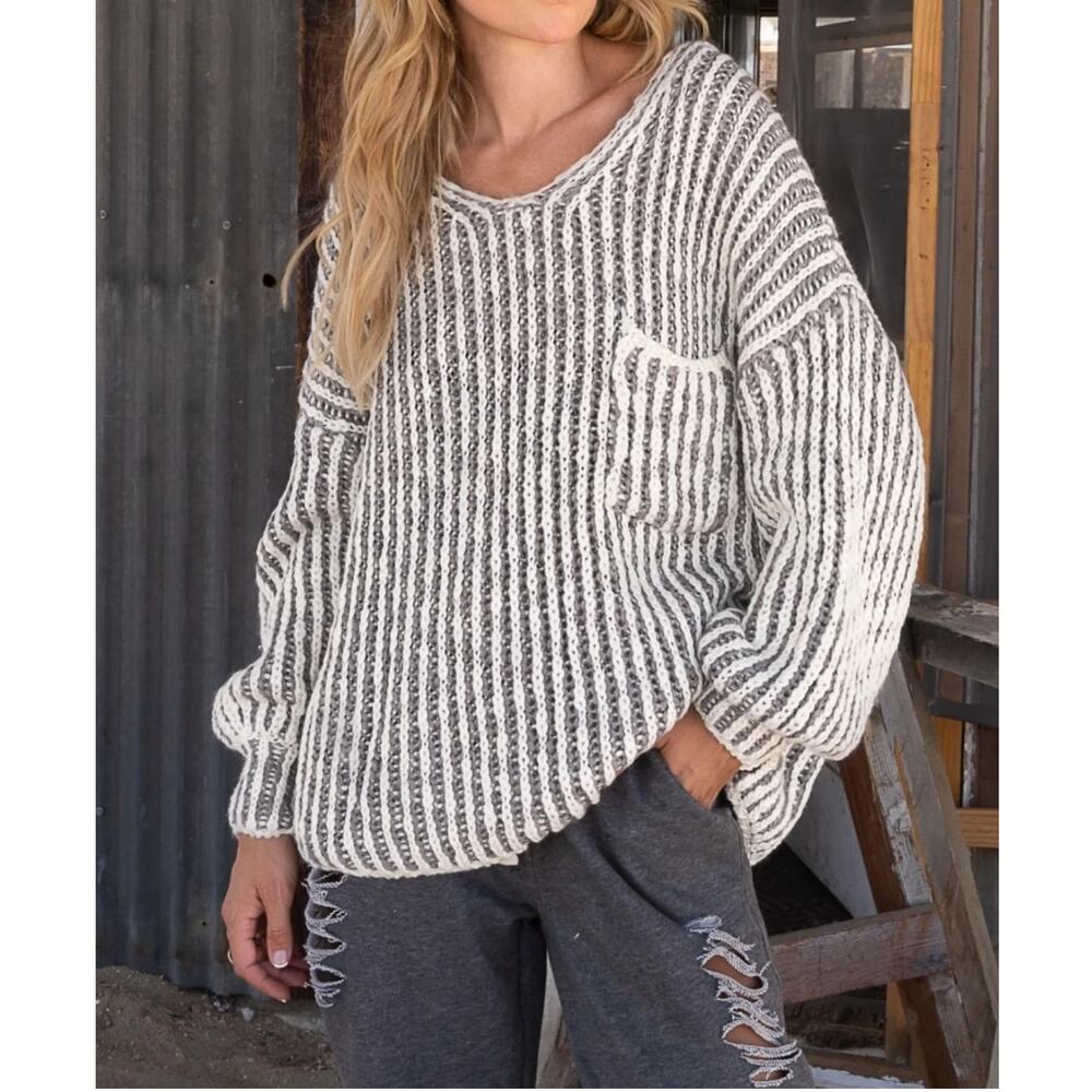 POL Wool Blend Chunky V Neck Sweater